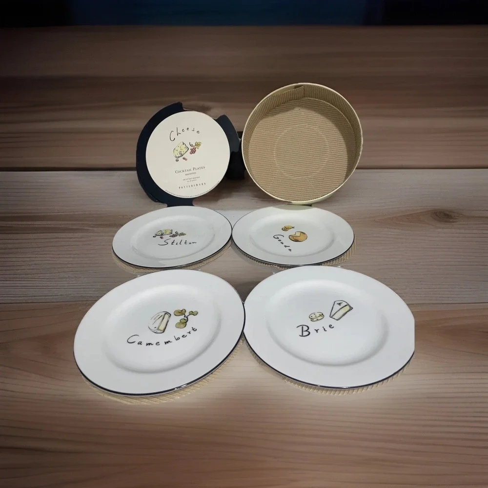 Set Of 4 Pottery Barn French CHEESE - COCKTAIL Appetizer PLATES‎ New In Box